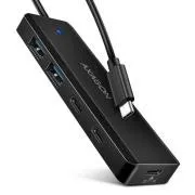 AXAGON HUE-C2C, potovalni hub s 4× USB 5 Gbps, 2× USB-A   2× USB-C, napajanje prek USB-C, kabel USB-C dolžine 19 cm