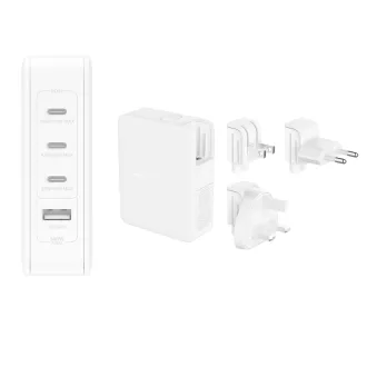 Belkin BOOST CHARGE™ 140W 4-portni stenski polnilnik USB-C Power Delivery GaN PPS adapterji za Združeno kraljestvo, EU in ZDA, bel Belkin BOOST CHARGE™ 140W 4-portni stenski polnilnik USB-C Power Delivery GaN PPS adapterji za Združeno kraljestvo, EU in ZDA, bel