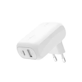 Belkin BOOST CHARGE™ Dvojni 42W USB-C Power Delivery PPS stenski polnilnik (USB-C 30W   USB-A 12W), bel