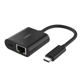 Belkinov adapter USB-C z gigabitnim ethernetom RJ45   100W napajalnik, črn