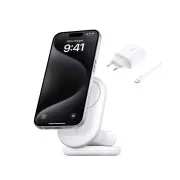 Belkin BOOST CHARGE™ Qi2 15W 2v1 magnetno stojalo za polnjenje, zložljivo, belo