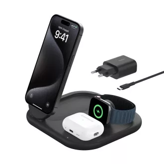 Belkin BOOST CHARGE™ Qi2 15W 3v1 magnetno stojalo za polnjenje, zložljivo, črno