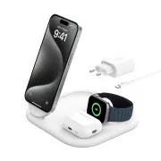 Belkin BOOST CHARGE™ Qi2 15W 3v1 magnetno stojalo za polnjenje, zložljivo, belo