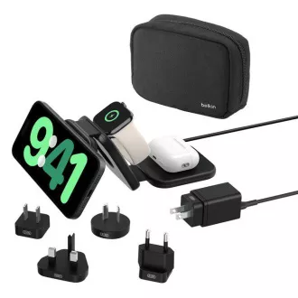 Belkin BOOST CHARGE™ PRO Qi2 3v1 Brezžična zložljiva potovalna podloga za iPhone/Apple Watch/AirPods, črna   adapterji