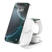 Belkin UltraCharge Qi2 25 W 3-v-1 magnetni polnilnik za iPhone/Apple Watch/AirPods, bel