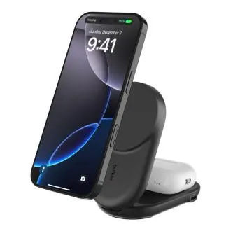 Belkin UltraCharge Qi2 25 W 2-v-1 magnetni zložljivi polnilnik za iPhone/AirPods, z USB-C, črn Belkin UltraCharge Qi2 25 W 2-v-1 magnetni zložljivi polnilnik za iPhone/AirPods, z USB-C, črn