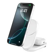 Belkin UltraCharge Qi2 25 W 2-v-1 magnetni zložljivi polnilnik za iPhone/AirPods, z USB-C, bel
