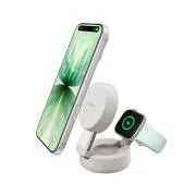 Belkin UltraCharge PRO Qi2 25 W 2-v-1 magnetni polnilnik za iPhone/Apple Watch/AirPods, peskasta barva