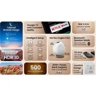 BenQ DLP projektor GV32 FHD/500 ANSI lm/100.000:1/HDMI/USB-A/USB-C/BT/Wi-Fi/Repro/Android 11 Prenosni pametni projektor za domači kino BenQ DLP projektor GV32 FHD/500 ANSI lm/100.000:1/HDMI/USB-A/USB-C/BT/Wi-Fi/Repro/Android 11 Prenosni pametni projektor za domači kino