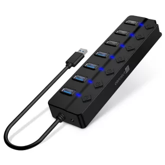 CONNECT IT Mighty Switch 2 USB-A vozlišče, (4xUSB-A 3.0, 3xUSB-A 2.0), zunanje, ČERNO