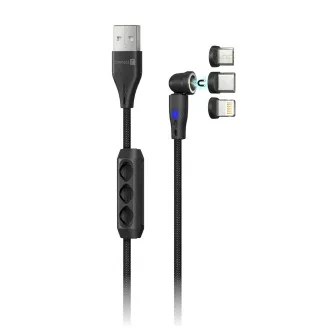 CONNECT IT Magnetni kabel PowerLink 3v1 (USB-C/Lightning/MicroUSB), 2 m, ČERNA