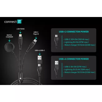 CONNECT IT Wirez 6v1 1x USB-C 1x Lightning 1x polnilec za uro 1,25 m ČERNA