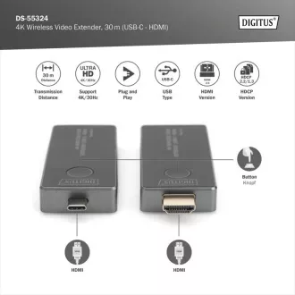 DIGITUS DS-55324 Brezžični video podaljšek 4K, 30 m (USB-C - HDMI) DIGITUS DS-55324 Brezžični video podaljšek 4K, 30 m (USB-C - HDMI)