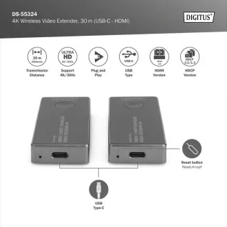 DIGITUS DS-55324 Brezžični video podaljšek 4K, 30 m (USB-C - HDMI) DIGITUS DS-55324 Brezžični video podaljšek 4K, 30 m (USB-C - HDMI)
