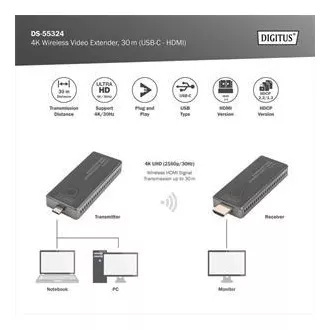 DIGITUS DS-55324 Brezžični video podaljšek 4K, 30 m (USB-C - HDMI) DIGITUS DS-55324 Brezžični video podaljšek 4K, 30 m (USB-C - HDMI)