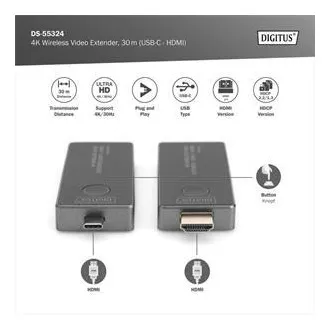 DIGITUS DS-55324 Brezžični video podaljšek 4K, 30 m (USB-C - HDMI) DIGITUS DS-55324 Brezžični video podaljšek 4K, 30 m (USB-C - HDMI)