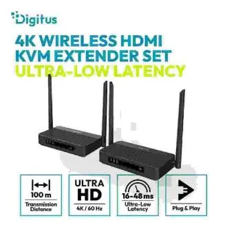 Komplet brezžičnega HDMI KVM podaljševalnika DIGITUS 4K/60 Hz, 100 m, črn Komplet brezžičnega HDMI KVM podaljševalnika DIGITUS 4K/60 Hz, 100 m, črn