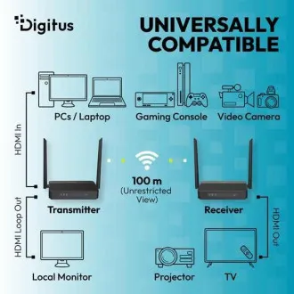 Komplet brezžičnega HDMI KVM podaljševalnika DIGITUS 4K/60 Hz, 100 m, črn Komplet brezžičnega HDMI KVM podaljševalnika DIGITUS 4K/60 Hz, 100 m, črn