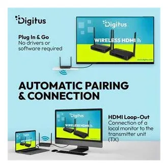 Komplet brezžičnega HDMI KVM podaljševalnika DIGITUS 4K/60 Hz, 100 m, črn Komplet brezžičnega HDMI KVM podaljševalnika DIGITUS 4K/60 Hz, 100 m, črn