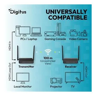 Komplet brezžičnega HDMI KVM podaljševalnika DIGITUS 4K/60 Hz, 100 m, črn Komplet brezžičnega HDMI KVM podaljševalnika DIGITUS 4K/60 Hz, 100 m, črn