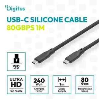 Digitus silikonski kabel USB4 različica 2.0, USB 80 Gbps, 1 m, črn
