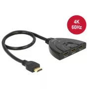Delock Delock HDMI UHD stikalo 3 x HDMI vhod > 1 x HDMI izhod 4K z integriranim kablom 50 cm