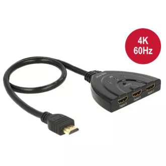 Delock Delock HDMI UHD stikalo 3 x HDMI vhod > 1 x HDMI izhod 4K z integriranim kablom 50 cm