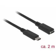 Delock SuperSpeed USB podaljšek (USB 3.1 Gen 1) USB Type-C™ moška in ženska vrata 3 A 2.0 m črna