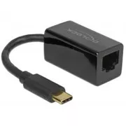 Delock Adapter Superhitri USB (USB 3.1 Gen 1) z moškim USB Type-C™ > Gigabitni LAN 10/100/1000 Mb/s kompakten črn