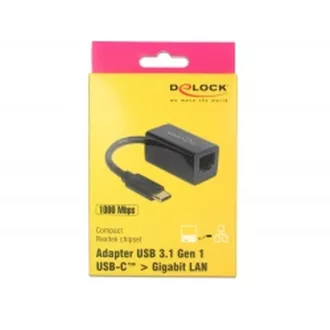 Delock Adapter Superhitri USB (USB 3.1 Gen 1) z moškim USB Type-C™ > Gigabitni LAN 10/100/1000 Mb/s kompakten črn