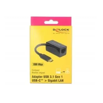 Delock Adapter Superhitri USB (USB 3.1 Gen 1) z moškim USB Type-C™ > Gigabitni LAN 10/100/1000 Mb/s kompakten črn