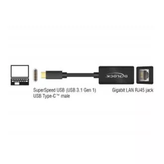 Delock Adapter Superhitri USB (USB 3.1 Gen 1) z moškim USB Type-C™ > Gigabitni LAN 10/100/1000 Mb/s kompakten črn