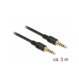 Delock kabel stereo jack 3,5 mm, 4-pinski, moški > moški, 3 m, črn Delock kabel stereo jack 3,5 mm, 4-pinski, moški > moški, 3 m, črn