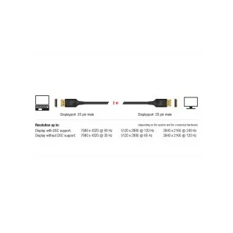 Delock DisplayPort kabel 8K 60 Hz 2 m DP 8K certificiran