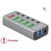Delock USB 3.2 Gen 1 vozlišče s 4 priključki   1 priključek za hitro polnjenje s stikalom in lučko
