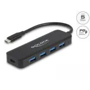 Delock USB Type-C™ vozlišče, 4 vrata, USB 3.2 Gen 1 z napajanjem, 85 W