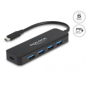 Delock USB Type-C™ vozlišče, 4 vrata, USB 3.2 Gen 1 z napajanjem, 85 W