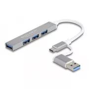 Delock 4 vratno tanko vozlišče USB z USB Type-C™ ali USB Type-A na 3 x USB 2.0 Type-A female   1 x USB 5 Gbps Type-A female