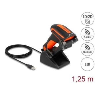 Delock Industrijski 1D in 2D čitalnik črtnih kod za 2,4 GHz ali Bluetooth z induktivno polnilno postajo