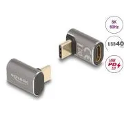 Delock USB-adapter 40 Gbps USB Type-C PD 3.0 100 W, moški na ženski, pravokoten, 8K 60 Hz, kovinski