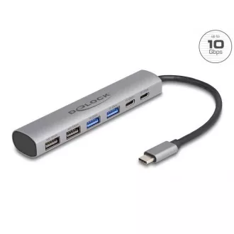 Delock 6 vratno vozlišče USB s 4 x vtičnicami USB tipa A in 2 x vtičnicami USB tipa C™