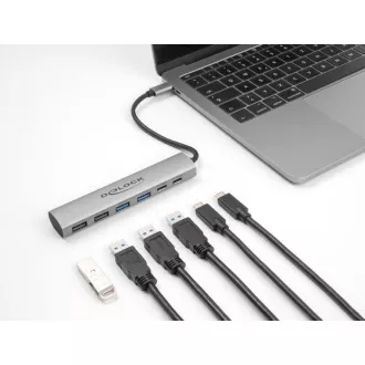 Delock 6 vratno vozlišče USB s 4 x vtičnicami USB tipa A in 2 x vtičnicami USB tipa C™