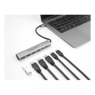 Delock 6 vratno vozlišče USB s 4 x vtičnicami USB tipa A in 2 x vtičnicami USB tipa C™