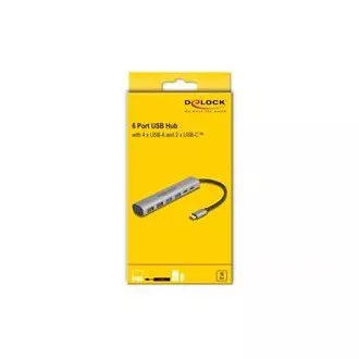 Delock 6 vratno vozlišče USB s 4 x vtičnicami USB tipa A in 2 x vtičnicami USB tipa C™
