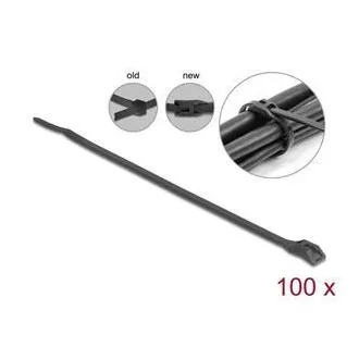 Delock Kabelska kravata z ravno glavo, L 205 x Š 2,5 mm, 100 kosov črna Delock Kabelska kravata z ravno glavo, L 205 x Š 2,5 mm, 100 kosov črna