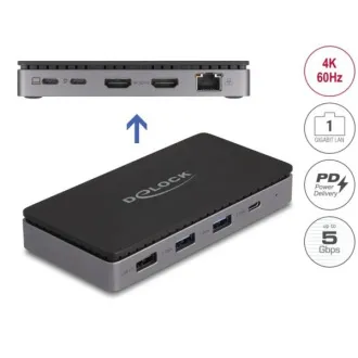 Delock USB Type-C™ 4K Priključna postaja - dvojni HDMI MST / USB / Gibabit LAN / PD 3.0 85 W