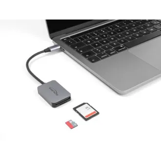 Delock Bralnik kartic z USB Type-C™ v aluminijastem ohišju za pomnilniške kartice SD ali Micro SD
