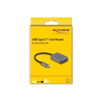 Delock Bralnik kartic z USB Type-C™ v aluminijastem ohišju za pomnilniške kartice SD ali Micro SD