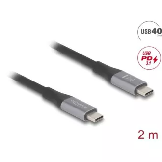 Delock USB 40 Gbps USB Type-C™ kabel moški do moški PD 3.1 240 W E-Marker 2 m siva kovinska