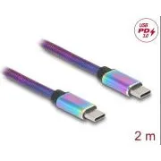 Delock Kabel USB 2.0 do USB Type-C™ od vtiča do vtiča, mavrični kovinski plašč, PD 3.0, 60 W, 2 m